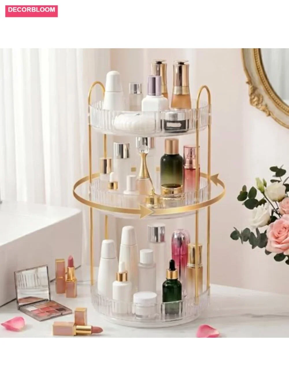 3-Tier 360° Rotating Makeup Organizer for Vanity Countertop - White